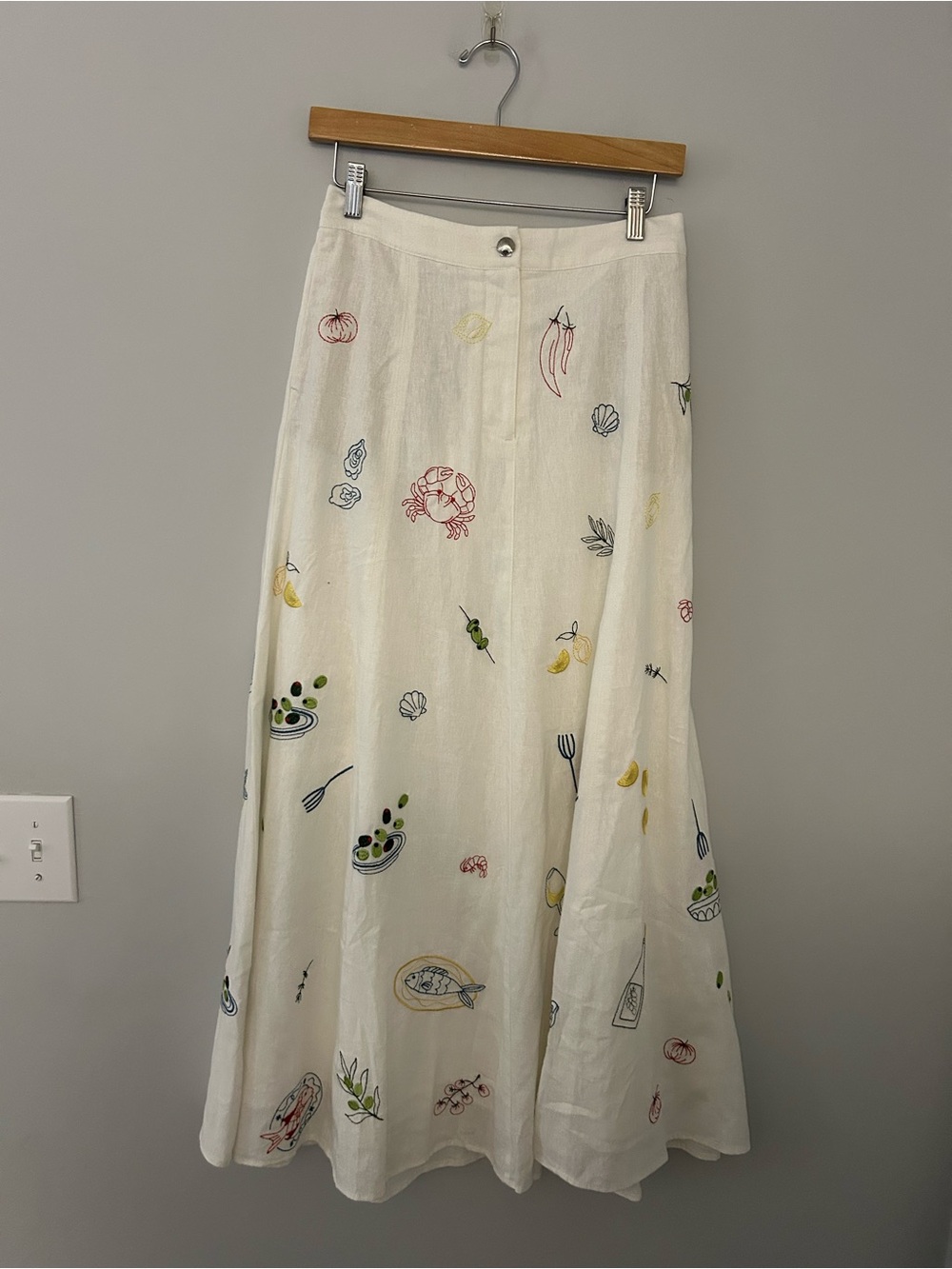 Caroline Constas Embroidered Coastal Linen Midi Skirt NWT Size 6
